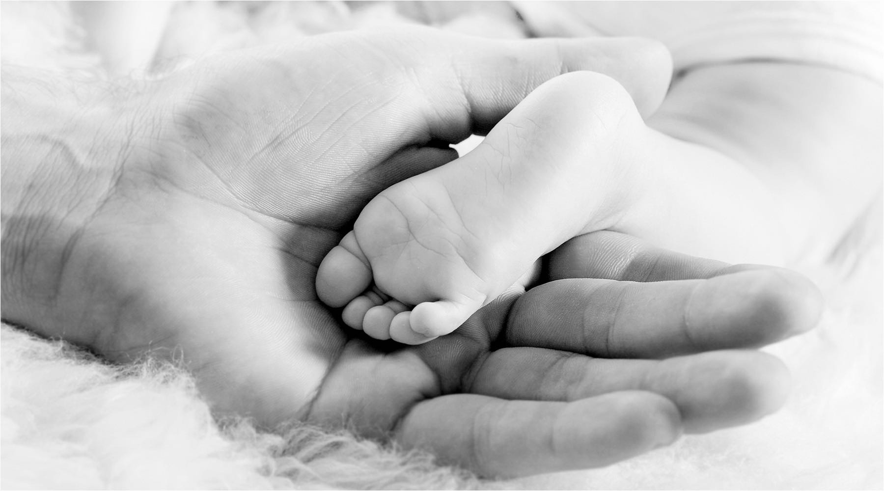  Schwangeren & Babyfotografie. Portrait der kleinen zierlichen Kinderfüße in den Händen des Vaters. Aufgenommen im Studio mit Studioblitzanlage. Copyright by Fotostudio Jörg Riethausen 