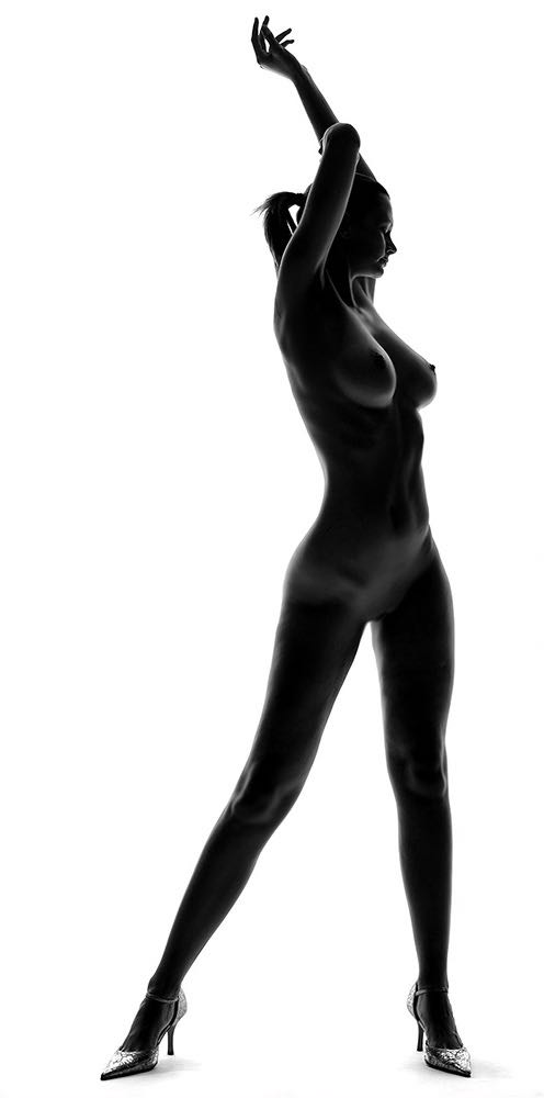 Halb Silhouette als Aktaufnahme im Studio vor weissem Hintergrund. Aufgenommen mit DSLR digital mit 21 Mio Pixel. Copyright by Fotostudio Jörg Riethausen 